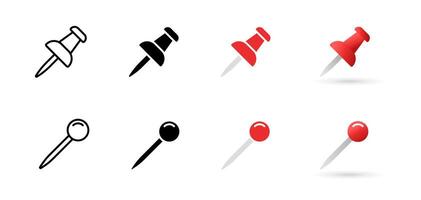 Push pin icons. Drawing pin, thumbtack and office button signs. Paper clip, note reminder, attachment tack symbol. Red colored icon set in cartoon style. vector