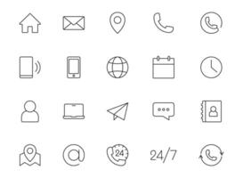 Business contact icons set. Phone symbol. Email sign. Online chat web or app icon. Company information. Location, address or map pictogram. vector