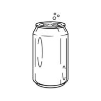 Linear aluminium soda can illustration. Beverage container graphic black drawing on white background. vector
