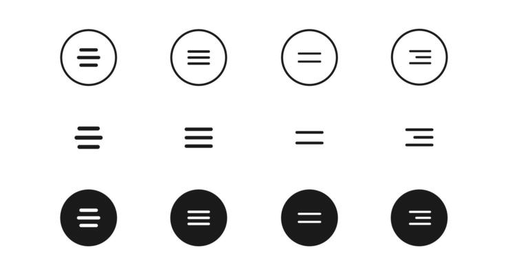 Hamburger menu buttons icon set. Web or mobile app navigation interface simple line signs. Website or application creative UI design elements. Circle outline burger menu.
