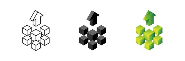 Abstract grow up cube and arrow up illustration. Finance growth and goal success icon. Investment profit and increasing stock infographic symbol. Positive statistic sign. vector
