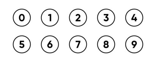 Round number buttons symbols icon set. Digit circle black signs. Phone interface illustrations. Simple 1, 2, 3, 4, 5, 6, 7, 8, 9, 0 count design for web or mobile app. vector