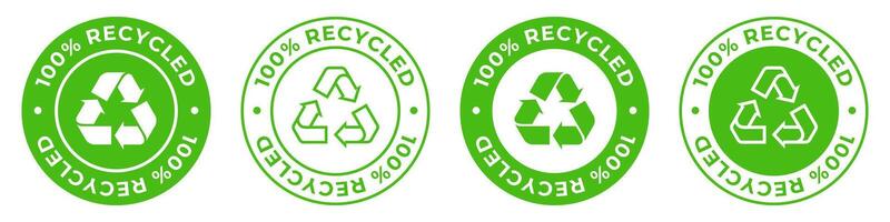 Made from 100 recycled materials label. Zero waste icon. Environmental reusable plastic illustration for product packaging logo, sign, symbol, badge or emblem. vector