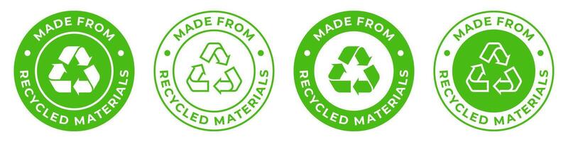 Made from recycled materials label. Zero waste icon. Reusable plastic illustration for product packaging logo, sign, symbol, badge or emblem. vector