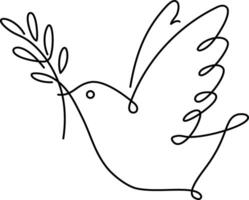 Peace dove with olive branch in one continuous line drawing drawing symbol of peace and freedom in simple linear style vector