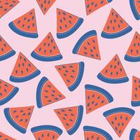 Seamless pattern with watermelon slices. Retro style Fruits background. Flat style illustration. vector