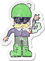 retro distressed sticker of a cartoon man smoking pot drawing png