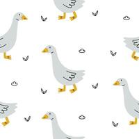 Cute pattern with goose and doodle elements vector
