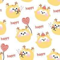Seamless pattern of cute deer round shape in party concept with happy text background.Wild animal character cartoon.Image for card,t shirt print screen,baby clothing.Kawaii.Illustration vector