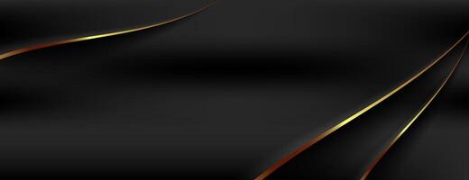 Abstract black fabric background with elegant gold lines vector