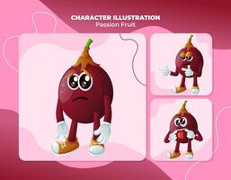 Cute passion fruit characters with different facial expressions vector