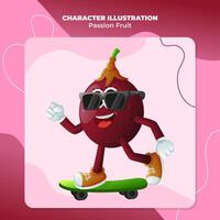 Cute passion fruit character skateboarding vector