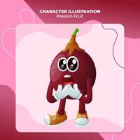 Cute passion fruit character with a surprised face and open mouth vector