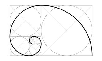 Divine, golden proportion template. Circles in golden proportion. Golden spiral, method of golden section, Fibonacci array. vector
