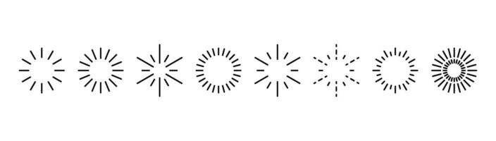 Firework explosion, stars outline template. Sunburst set isolated vector