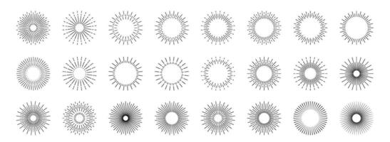 Sunburst lines outline. Circle of burst sun, sparks, rays of stars. Retro elements design. Radial vintage template for creative frame and abstract badge isolated vector