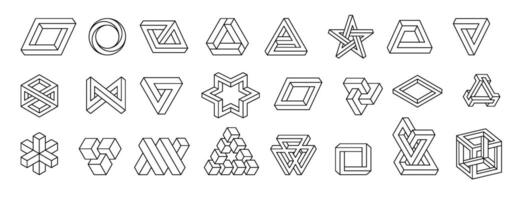 Impossible shapes. Optical illusion objects set. illustration isolated on white background vector