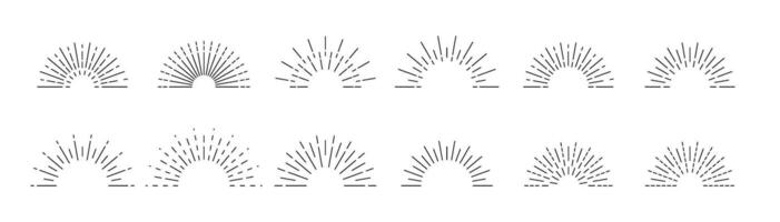 Sun rays linear drawing isolated. Vintage sunburst set. Geometric design elements vector