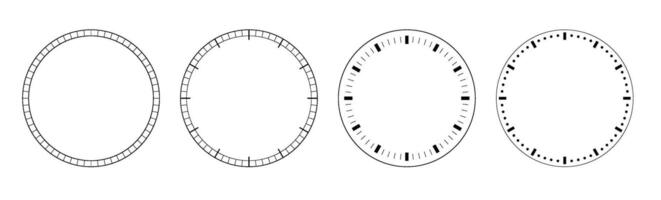 Dial of watch template. Circles of clock faces for time. Template analogue watches, thermometer degree or weight measuring. vector