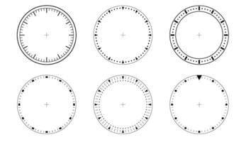 Circles of clock faces for time. Template dial of watch. Blank timer isolated vector