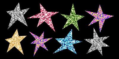 Set of trendy irregular stars with glitter pattern vector