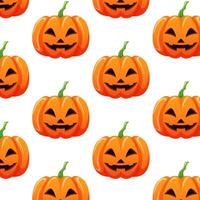 Halloween pumpkin seamless pattern in cartoon style. Scary pumpkin with smile, happy face. Orange squash for wallpaper, textile design. illustration on a white background. vector