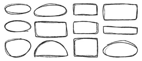 Set of hand drawn grunge circle and square highlights. Marker scratch scribble inrounder. Doodles for artwork different shapes vector