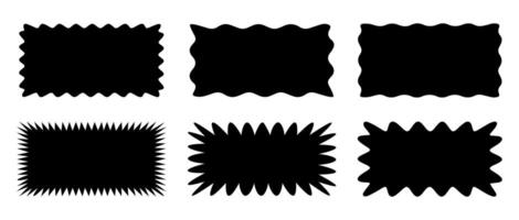 Set of rectangle shape frames with zigzag edge. Uneven zigzag rectangular shapes. Jagged rectangle. Isolated elements for design of text box, badge, banner vector