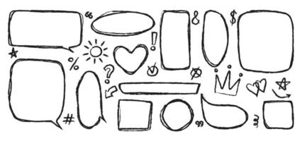 Set of hand drawn grunge circle and square highlights. Marker scratch scribble inrounder. Doodles for artwork different shapes vector