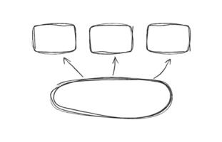 Hand-drawn process flowchart diagram. Elements for infographics. Arrows, circles and abstract writing design vector