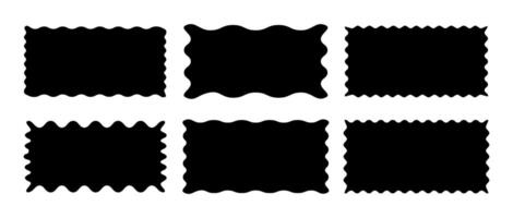 Set of rectangle shape frames with zigzag edge. Uneven zigzag rectangular shapes. Jagged rectangle. Isolated elements for design of text box, badge, banner vector