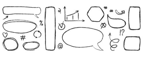 Set of hand drawn grunge circle and square highlights. Marker scratch scribble inrounder. Doodles for artwork different shapes vector