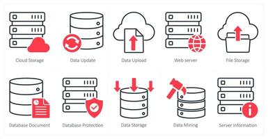 A set of 10 seo icons as cloud storage, data update, data upload vector