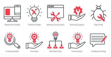 A set of 10 seo icons as responsive design, creative design, website construction vector