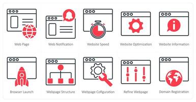 A set of 10 seo icons as webpage, web notification, website speed vector