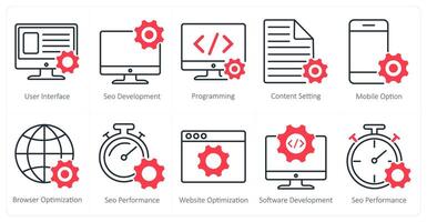 A set of 10 seo icons as user interface, seo development, programming vector
