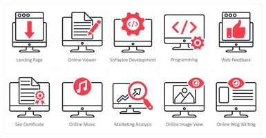 A set of 10 seo icons as landing page, online viewer, software development vector