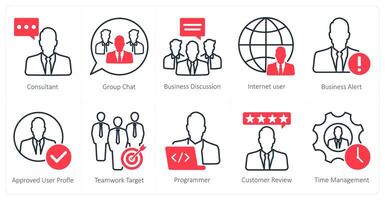 A set of 10 seo icons as consultant, group chat, business discussion vector