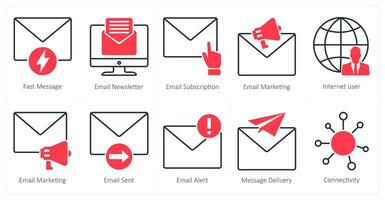 A set of 10 seo icons as fast message, email newsletter, email subscription vector