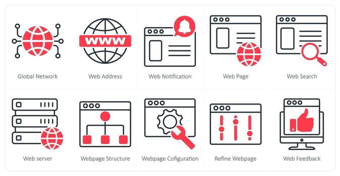un conjunto de 10 seo íconos como global red, web DIRECCIÓN, web notificación vector