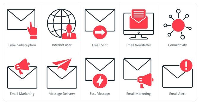 A set of 10 seo icons as email subscription, internet user, email sent vector