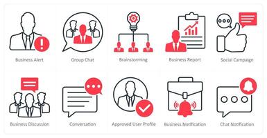 A set of 10 seo icons as business alert, group chat, brainstorming vector