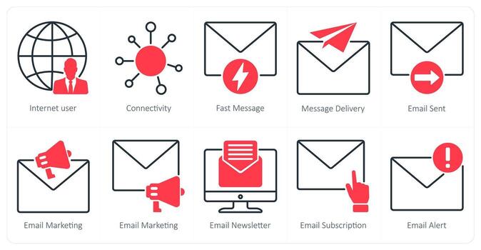 A set of 10 seo icons as internet user, connectivity, fast message vector