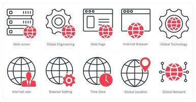 A set of 10 seo icons as web server, global engineering, webpage vector