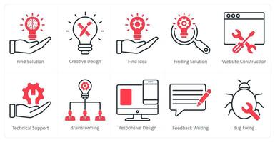 A set of 10 seo icons as find solution, creative design, find idea vector