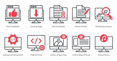 A set of 10 seo icons as web feedback, landing page, seo certificate vector