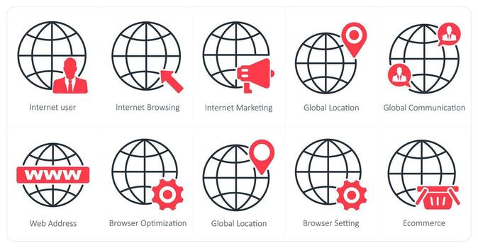 A set of 10 seo icons as internet user, internet browsing, internet marketing vector