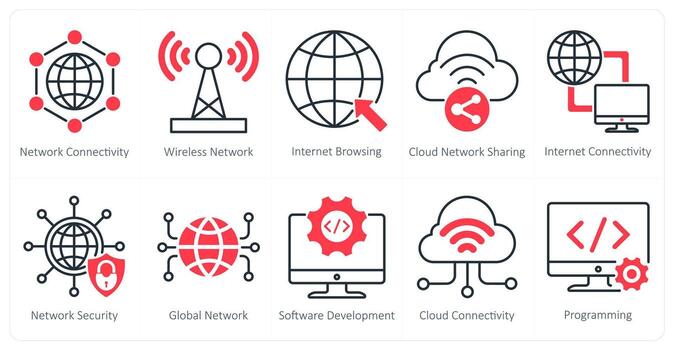 A set of 10 seo icons as network connectivity, wireless network, internet browsing vector