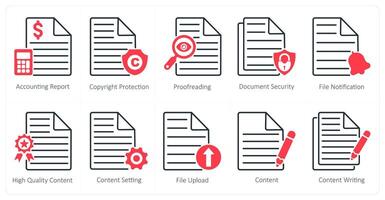 A set of 10 seo icons as accounting report, copyright protection, proofreading vector