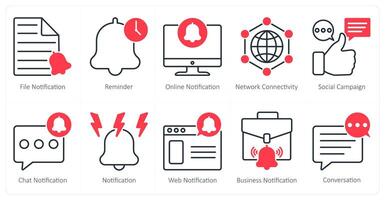 A set of 10 seo icons as file notification, reminder, online notification vector